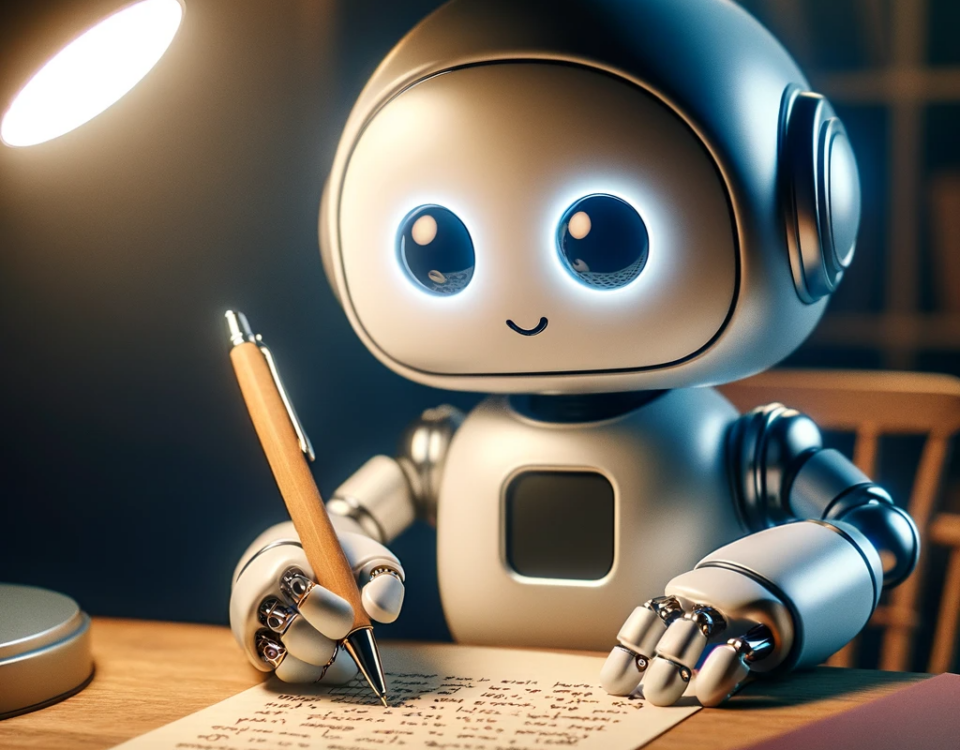 robot sitting and writing